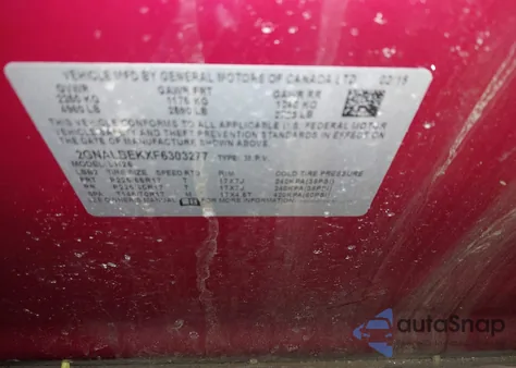 2015 Chevrolet Equinox 1Lt z USA, uszkodzony, nr VIN 2GNALBEKXF6303277